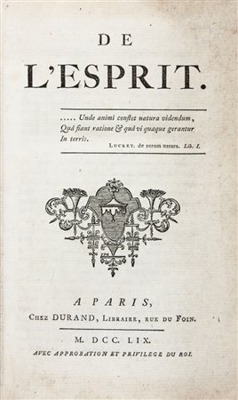 Helvetius Claude Adrien,&nbsp;De l'Esprit.A Paris: Chez Durand,...