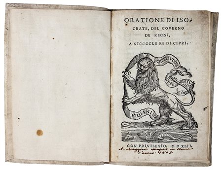 Isocrates,&nbsp;Oratione [...] del governo de Regni, a Niccocle re di...