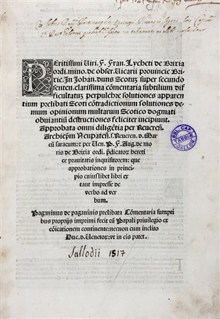 Licheto Francesco,&nbsp;Peritissimi viri [...] In Iohan. duns Scotum super...