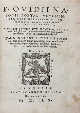 Ovidius Naso Publius,&nbsp;Heroides epistolae, cum interpretibus...Venetiis:...