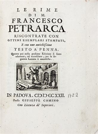 Petrarca Francesco,&nbsp;Le rime [...] riscontrate con ottimi esemplari...