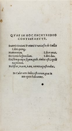 Pontano Giovanni Gioviano,&nbsp;Quae in hoc enchyridio contineantur [...]....