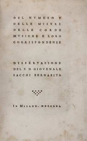 Sacchi Giovenale,&nbsp;Del numero e delle misure delle corde musiche e loro...