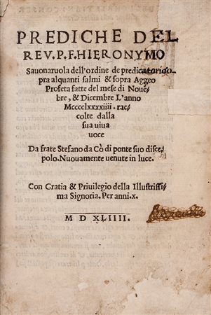 Savonarola Girolamo,&nbsp;Prediche [...] sopra alquanti salmi & sopra Aggeo...