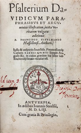 Titelmans Franz,&nbsp;Psalterium Davidicum paraphrasibus et argumentis...