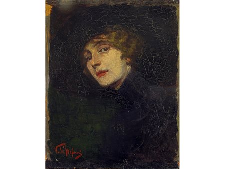 Vincenzo De Stefani (1859-1937) Ritratto femminile 24,5x20 cm Olio su tavola
