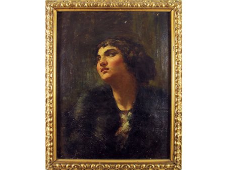 Firma illeggibile (XX secolo) Ritratto di giovane donna 60,5x50 cm Olio su tela