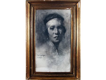 Giovanni Maria Mossa (1896-1973) Ritratto femminile Carboncino su carta