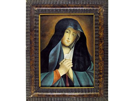 Anonimo (XX secolo) Vergine Orante 40x30 cm Olio su cartoncino telato