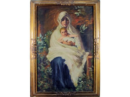 Anonimo (XIX secolo) Madonna dell'ulivo 72x47 cm Olio su tela