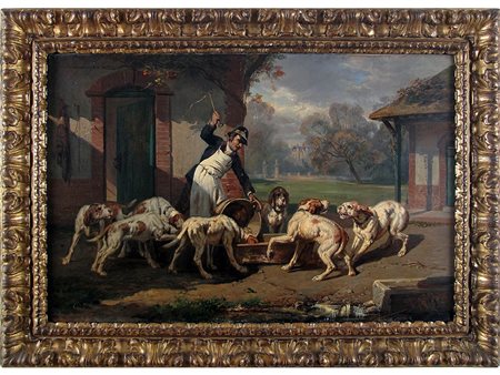 Jean Baptiste Louis Guy (1824-1888) Alla mangiatoia 45,5x68,5 cm Olio su tela