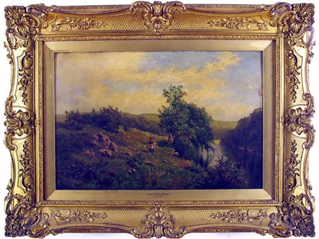 Charles Wilde (1855-1905) Paesaggio con figure 36x54 cm Olio su tela