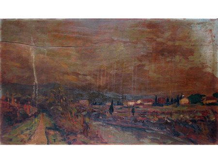 Giovanni Ghelardi (1930-2010) Campagna di Rosignano 40x70 cm Olio su compensato