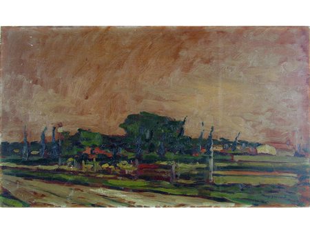 Giovanni Ghelardi (1930-2010) Campagna di Rosignano 40x70 cm Olio su compensato