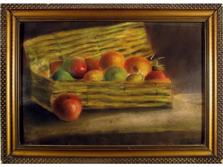 Firma illeggibile (XX secolo) Natura morta con cesto e frutta 32x48 cm...