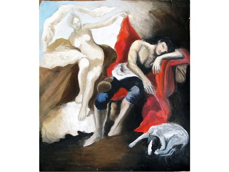 Anonimo (XX secolo) Il sogno 78x70 cm Tecnica mista su carta