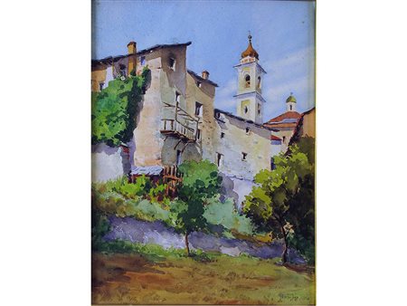 Fasolis Franco (1889-1976) Scorcio di paese con campanile 39x29,5 cm...