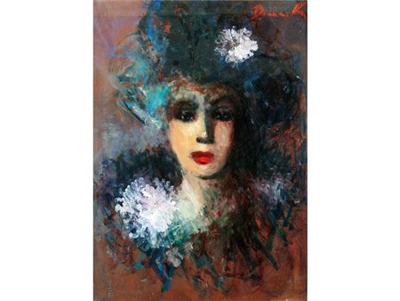 Giusi Boncinelli (XX secolo) Testina romantica 70x50 cm Olio su faesite