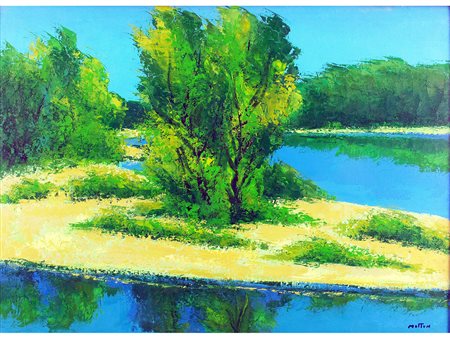 Gianfranco Motton (1934) Sabbioni su Ticino 50x70 cm Olio su tela