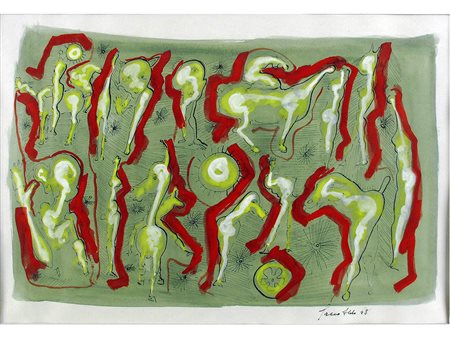 Aldo Greco (Catanzaro 1923-Torino 2003) Amazzoni 58x40 Tempera