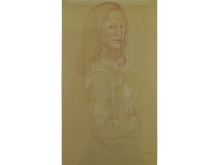 Franco Ascherio (XX secolo) Figura femminile 70x40 cm Disegno su carta