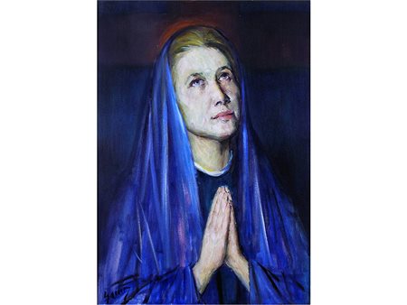 Firma illeggibile (XX secolo) Orante 70x50 cm Olio su tela