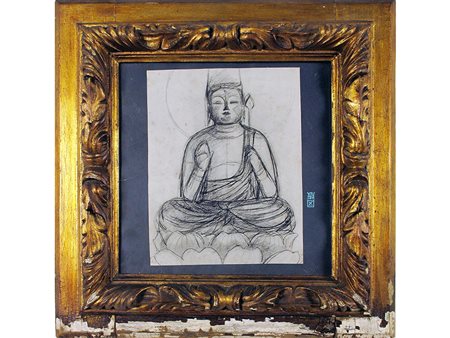 Anonimo (XX secolo) Buddha 26x20 cm Disegno su carta