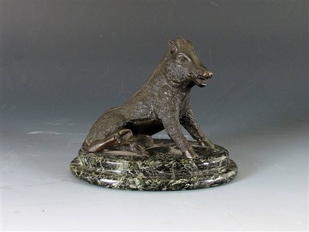 Scultura in bronzo (XX secolo) Cinghiale 12 cm Bronzo