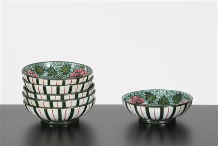 ZOLI PAOLO Sei ciotole in ceramica deorata, Faenza Faience anni 20°. -. Cm...