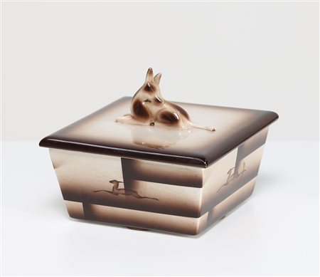 GALVANI ANDREA Scatola con coperchio in ceramica con decoro all'aerografo,...