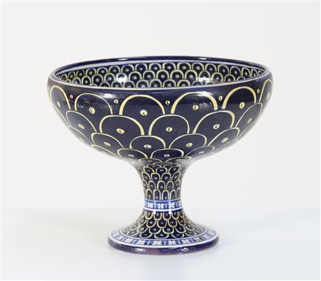 MELANDRI-FOCACCIA Alzata in ceramica decorata, anni 40. -. Cm 20,50 x 16,00 x...