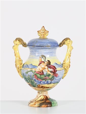 FANTECHI Vaso in ceramica decorata con anse e coperchio. -. Cm 25,00 x 28,00...