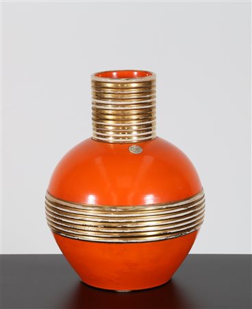 ROMETTI Vaso in ceramica arancione e oro, Rometti Umbertide SACRU anni 50. -....