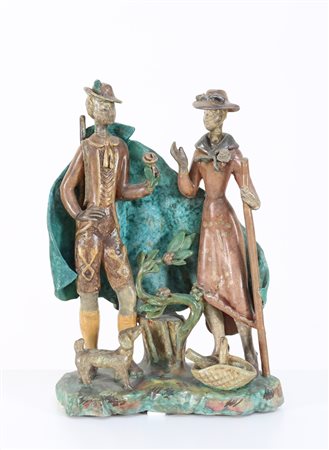 GATTI RICCARDO (1886 - 1972) Coppia con cane in ceramica. -. Cm 26,00 x 36,00...