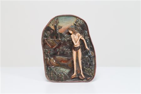 MELANDRI PIETRO Piastra con figura in rilievo in ceramica. -. Cm 20,00 x...