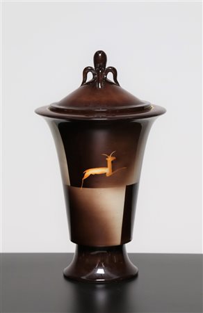 GALVANI ANDREA Cista in ceramica con decoro all'aerografo anni 30°. -. Cm...