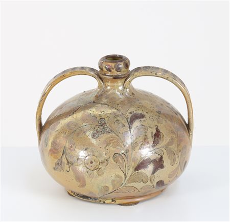 MELANDRI-FOCACCIA Vaso biansato in ceramica decorata, anni 50. -. Cm 18,00 x...