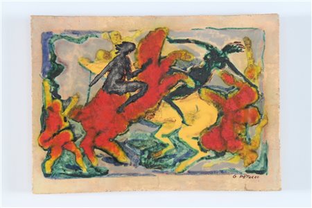 PETUCCO GIOVANNI (1910 - 1961) Piastra con amazzoni in ceramica, anni 50°. -....