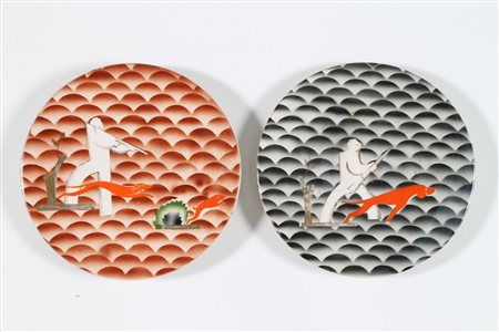 BALDELLI DANTE Coppia di piatti decorati, per Rometti anni 30. -. Cm 29,00 x...