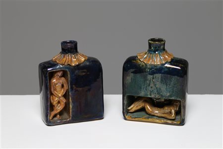 GIO PONTI E PIETRO MELANDRI Coppia bottiglie-vasettI, scultura in ceramica,...