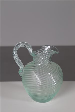 SEGUSO VETRI D'ARTE Brocca Torchon, anni 50. . Cm 19,00 x 22,00 x 17,00.