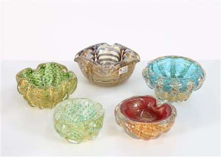 BAROVIER & TOSO Cinque portacenere, anni 50. -. Cm 14,00 x 7,00 x 14,00....