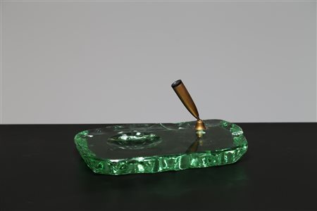 FONTANA ARTE Portapenne da tavolo in vetro massello e ottone, anni 50. -. Cm...