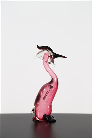 ZANETTI UGO Cormorano in vetro, anni 70. . Cm 12,50 x 38,00 x 17,00. Firma a...