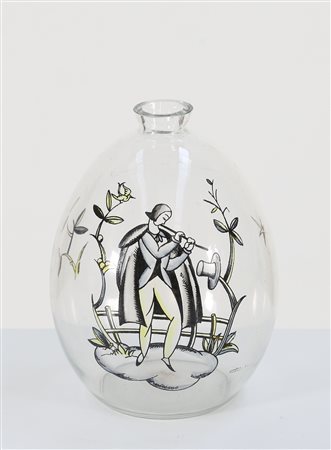 VEDAR Vasetto in vetro decorato, bocca molata, anni 30 Milano. -. Cm 13,00 x...