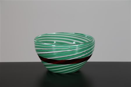 GASPARI LUCIANO Vaso coppa a filigrana spirale con fascia, per Salviati, anni...