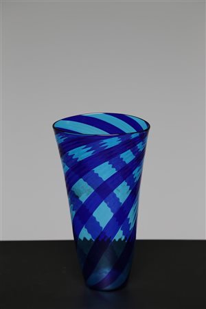 RAFAEL EROS Vaso a canne blu lavorazione a spirale, per Millerighe Murano...