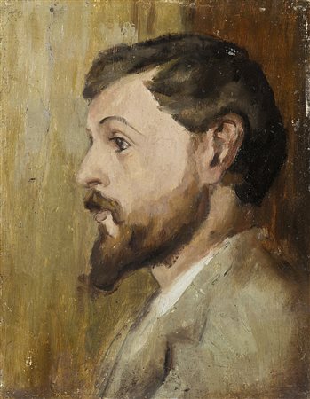 Scuola inizio sec. XX &quot;Ritratto di giovane uomo di profilo&quot; olio su...