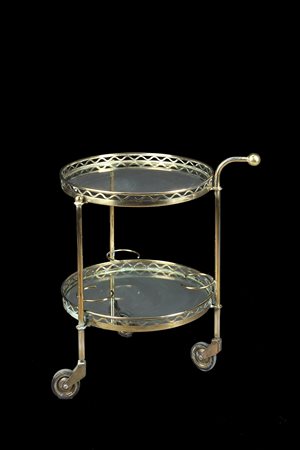 Carrello portabottiglie circolare a due ripiani decorato a ringhiera...