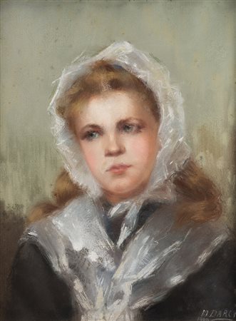 M.Darcy &quot;Ritratto di fanciulla 1900&quot; pastelli colorati su carta (cm...